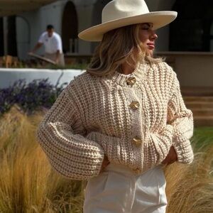 Zara Chunky Knit Cardigan Sweater Statement Button Front Women’s Small